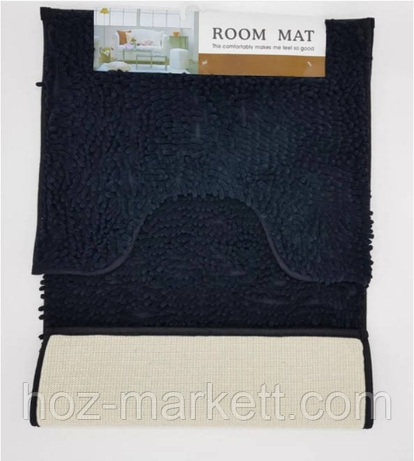 Набор ковриков коврики для ванной и туалета черный 80 х 50 см и 50 х 40 см Харьков - изображение 1