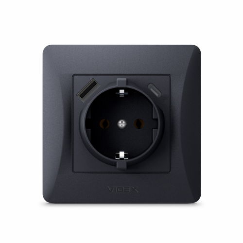 BINERA чорний графіт Розетка внутрішня +USB+Type-C із заземленням Videx Житомир