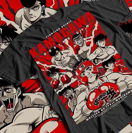 Футболка аниме Аниме Боксинг Хаджиме Но оверсайз (S/M/L) Черний AnimeJ0293 Днепр