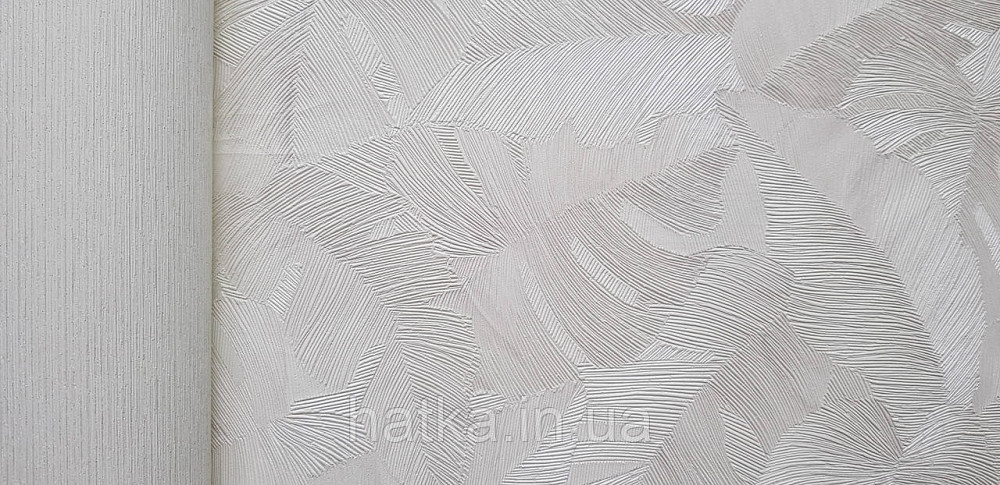 Шпалери вінілові на флізеліні Grandeco Time метрове листя монстери структурні білі сріблясті Київ - фото 3