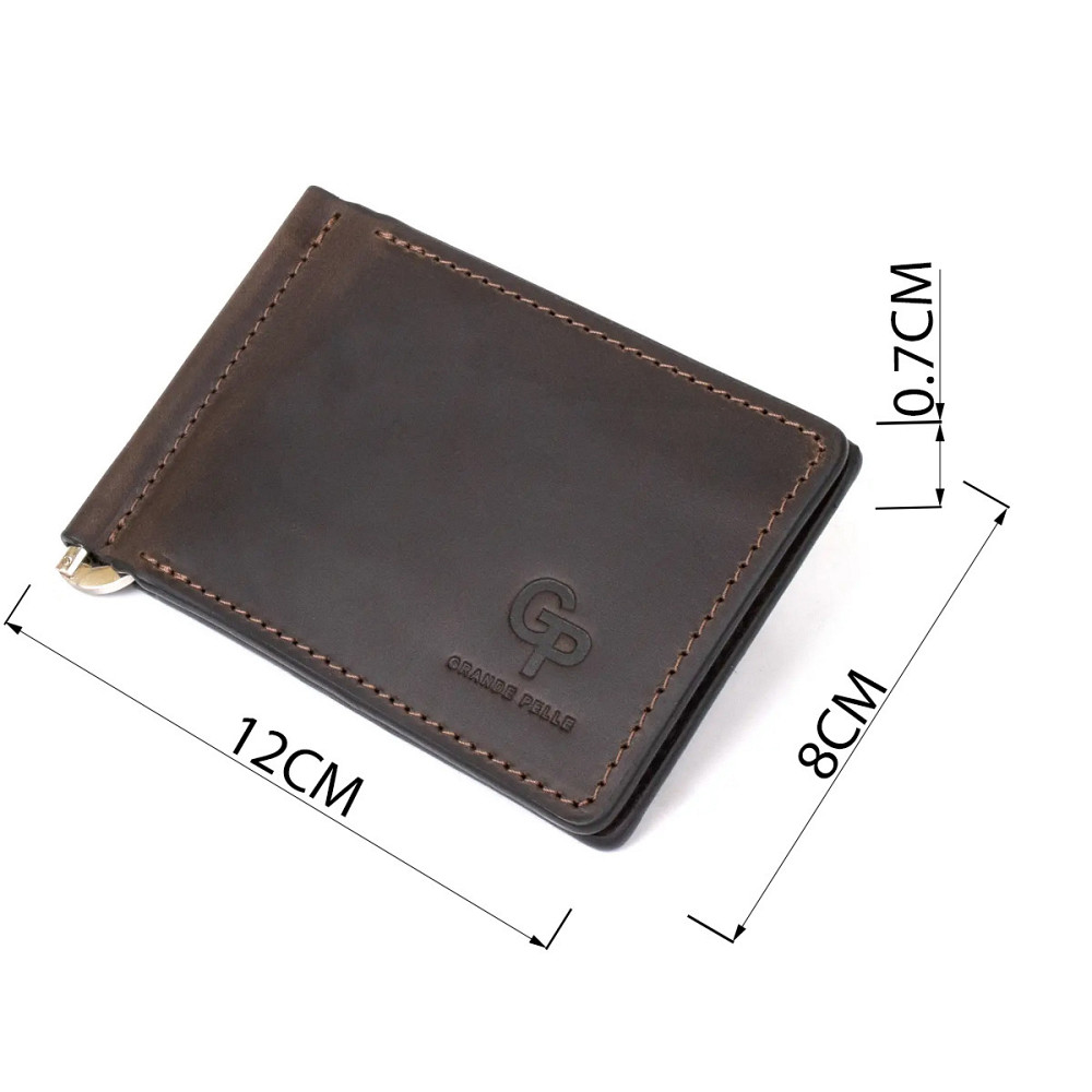 Вінтажний шкіряний затиск для грошей GRANDE PELLE 11473 Коричневий Київ - фото 7