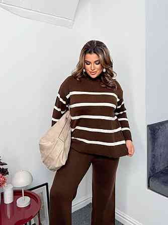 Женский теплый базовый костюм двойка: свитер и штаны машинная вязка с добавлением ангоры Шоколад Одесса