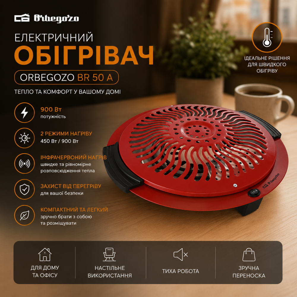 Уцінка Електричний Обігрівач Orbegozo BR 50 A 900 Вт Настільний Інфрачервоний Обігрівач З Двома Режимами Потужності Київ - фото 1