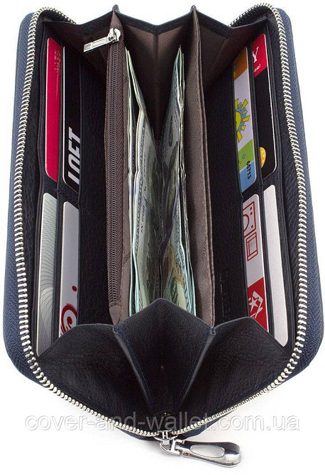 Женский фиолетовый кожаный кошелек на молнии с ремешком ST Киев - изображение 5