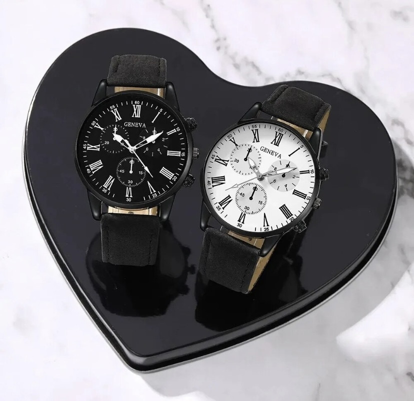 Подарочный набор для мужчин и женщин: 2 парные часы, - диам. 4см, длин 22см, шир. рем. 2см черный Киев - изображение 1