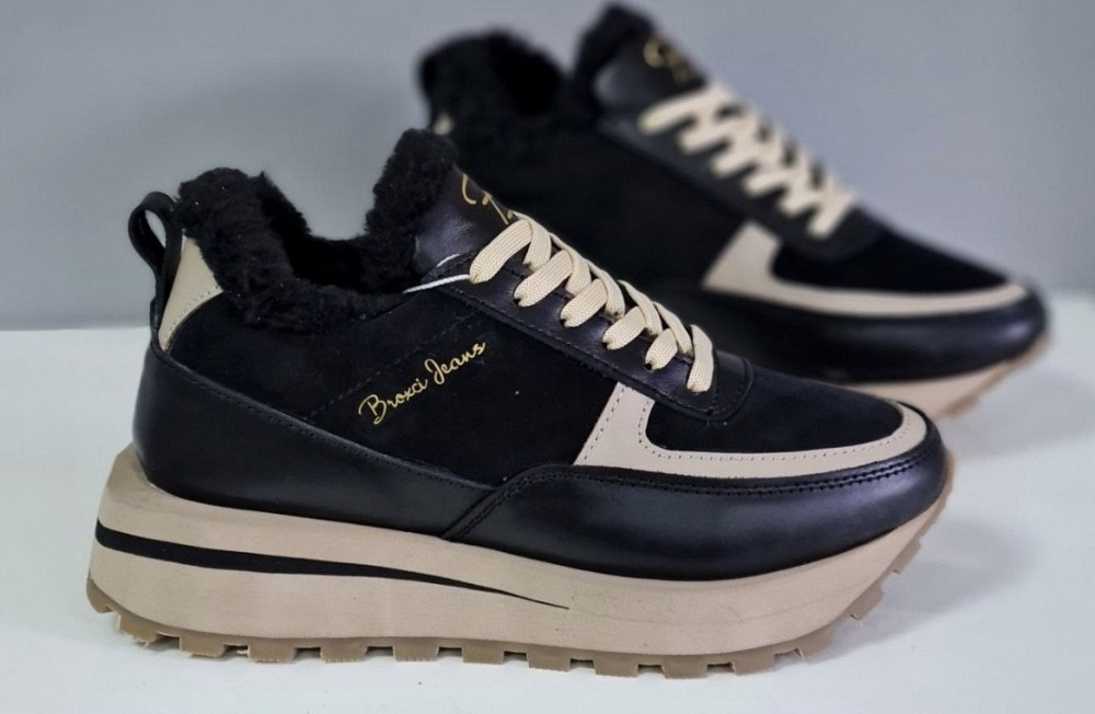 Broxci Кроссовки женские BROXCI LA черные+кофе зимние кожа+замша 40р. (5211) Коломия - фото 1