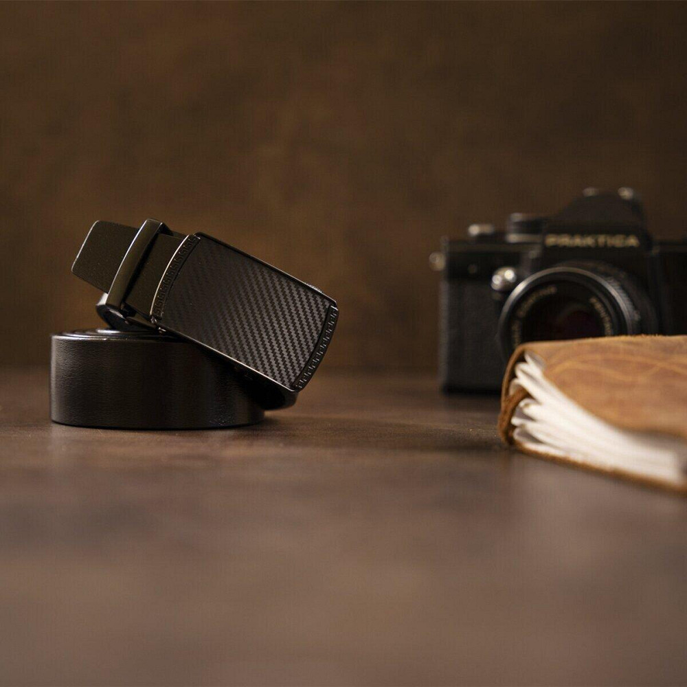 Мужской ремень из кожи с автоматической пряжкой мозаика Vintage 20283 Черный Киев - изображение 7