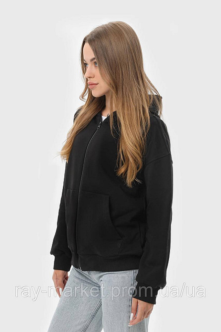 Худі на блискавці жіноче базове RAY PREMIUM LOOSE чорне (U0409W-Black) XL Київ - фото 3