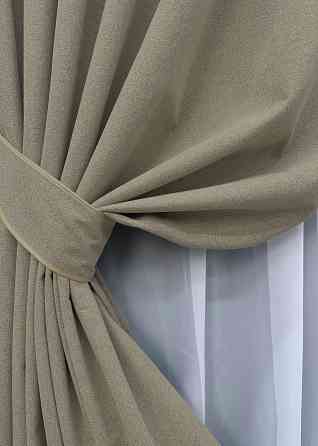 Комплект готових штор VR-Textil Льон блекаут № 1719ш Сіро-бежевий 150х270 см 2 шт (33-0630) Київ