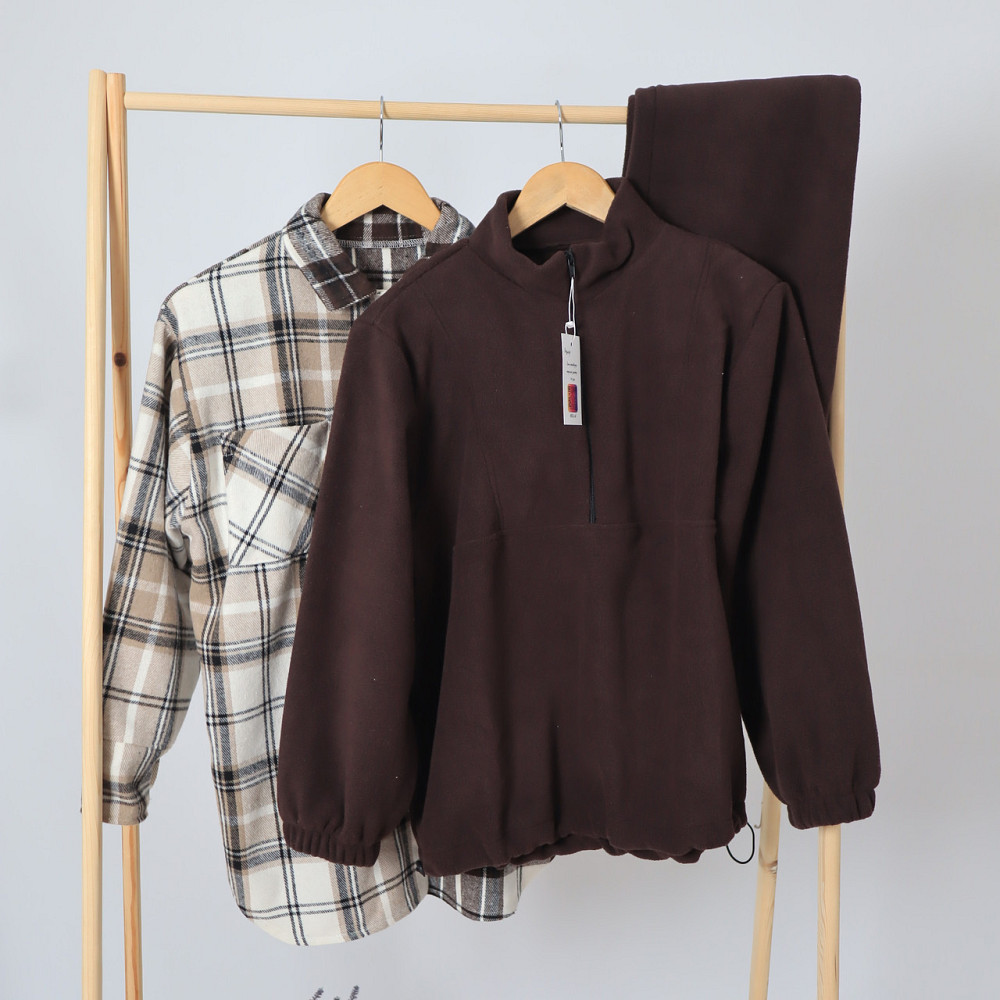 Флісовий жіночий коричневий костюм-трійка (худі+джогери+сорочка картата) 46/48 Кам'янець-Подільський - фото 1