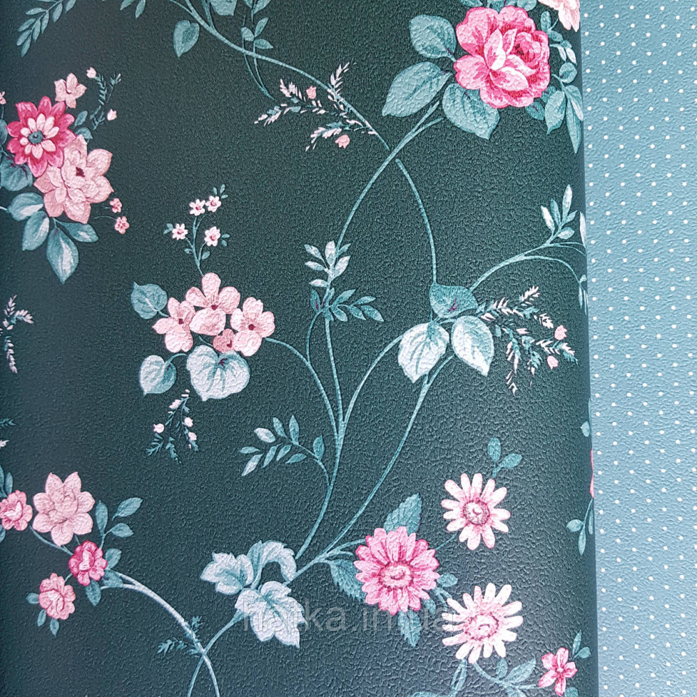 Шпалери вінілові на флізелін 0.53х10.05 м Rasch Textil Petite Fleur 5.квіти рожеві троянди зелені на зеленому Київ - фото 3