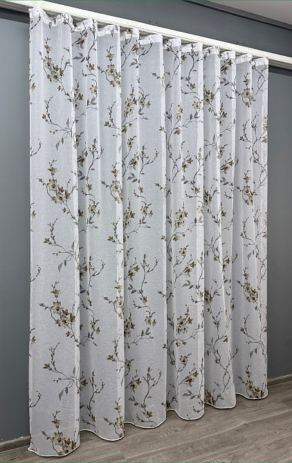 Тюль батист, колекція «Flora» колір білий з кавовим принтом 1540т Київ - фото 7