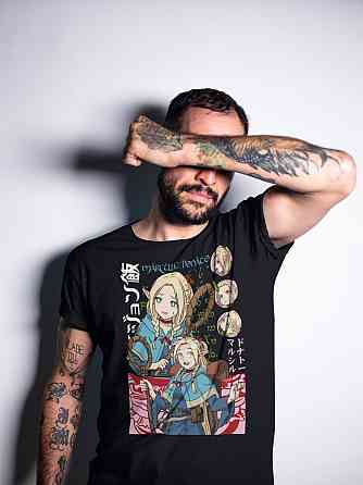 Футболка з аніме принтом Делікіоус Ін Дунгеон Маркілле оверсайз (S/M/L) Чорний AnimeJ0157 Дніпро