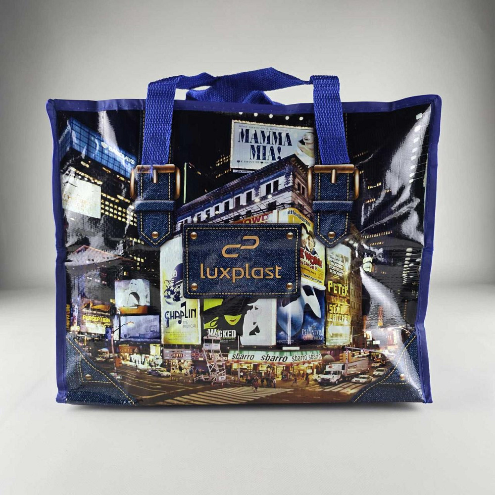 Полипропиленовая сумка на змейке  хозяйственная  с цветным рисунком №1 Город Джинс (1 шт) Харьков - изображение 1