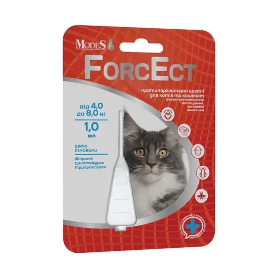 Протипаразитарні краплі ФорсЕкт ForcEct для котів та кошенят 4,0-8,0 кг 1,0 мл, MODES Вінниця