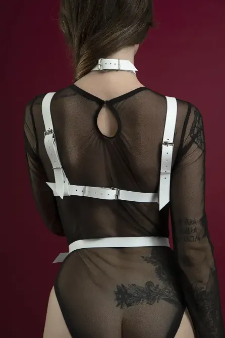 Портупея на груди Feral Feelings - Harness Bra, ліф, натуральна шкіра, колір білий Львов - изображение 2