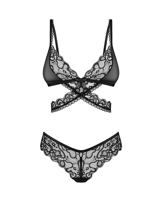 Комплект Obsessive Blomentis 2-pcs set, XS/S, мереживний, ліф із зав’язками на спині, трусики-сліпи Sex Aura Київ - фото 3