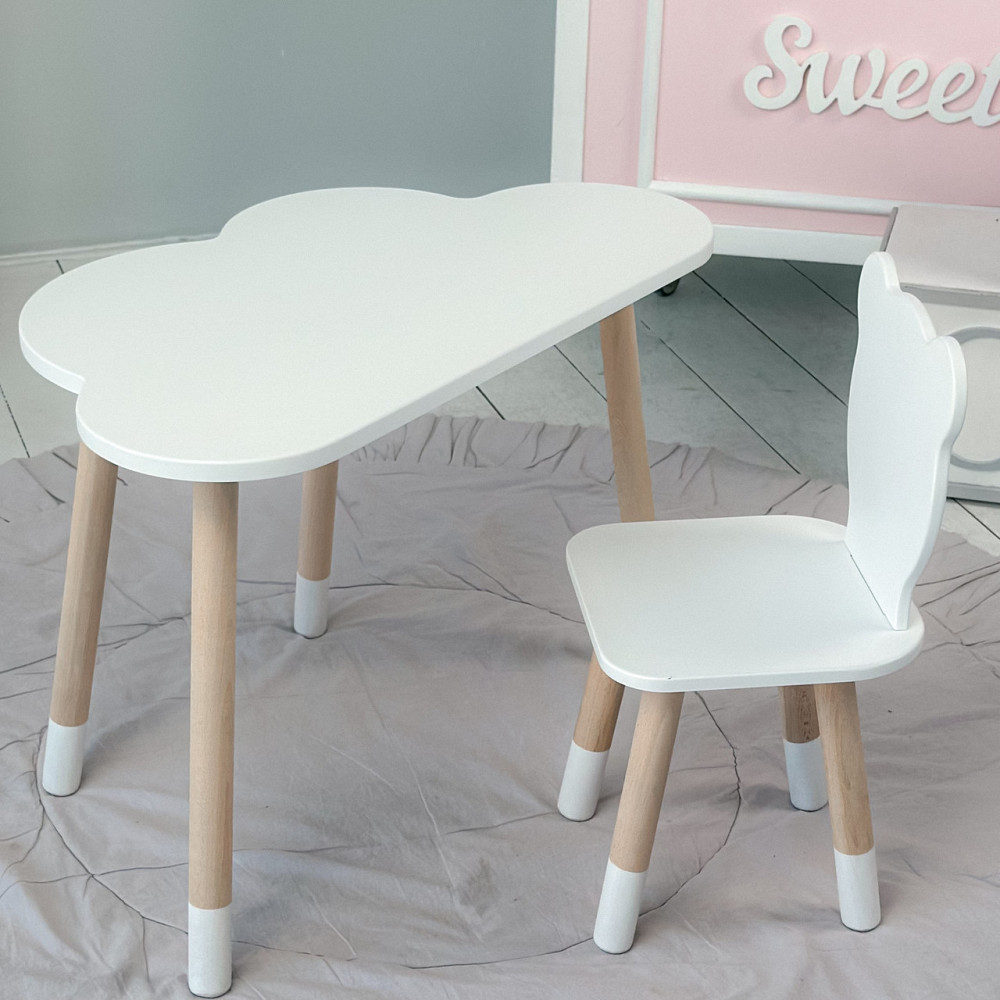 Столик облачка 46х70х40 и стульчик медведик 26.5х26х25, стол и стул в детскую, белый Киев - изображение 14