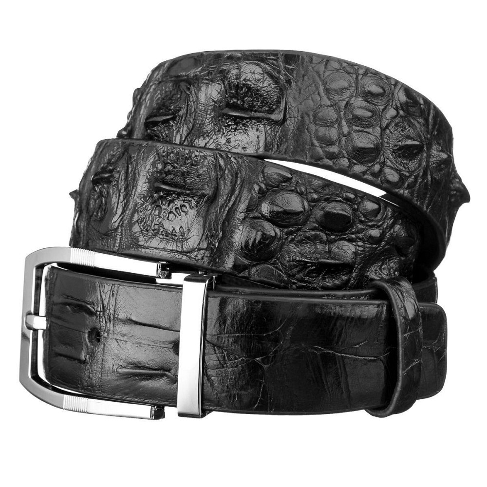 Ремень мужской CROCODILE LEATHER 18008 из натуральной кожи крокодила Черный Киев - изображение 1