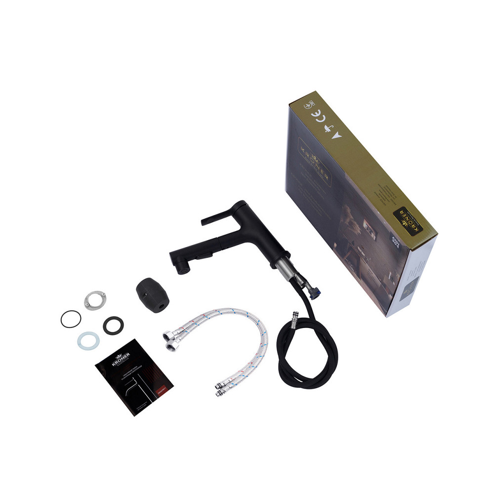 Змішувач для раковини з висувним виливом Kroner KRP Edelstahl Klassisch - SCH030-T чорний Київ - фото 9