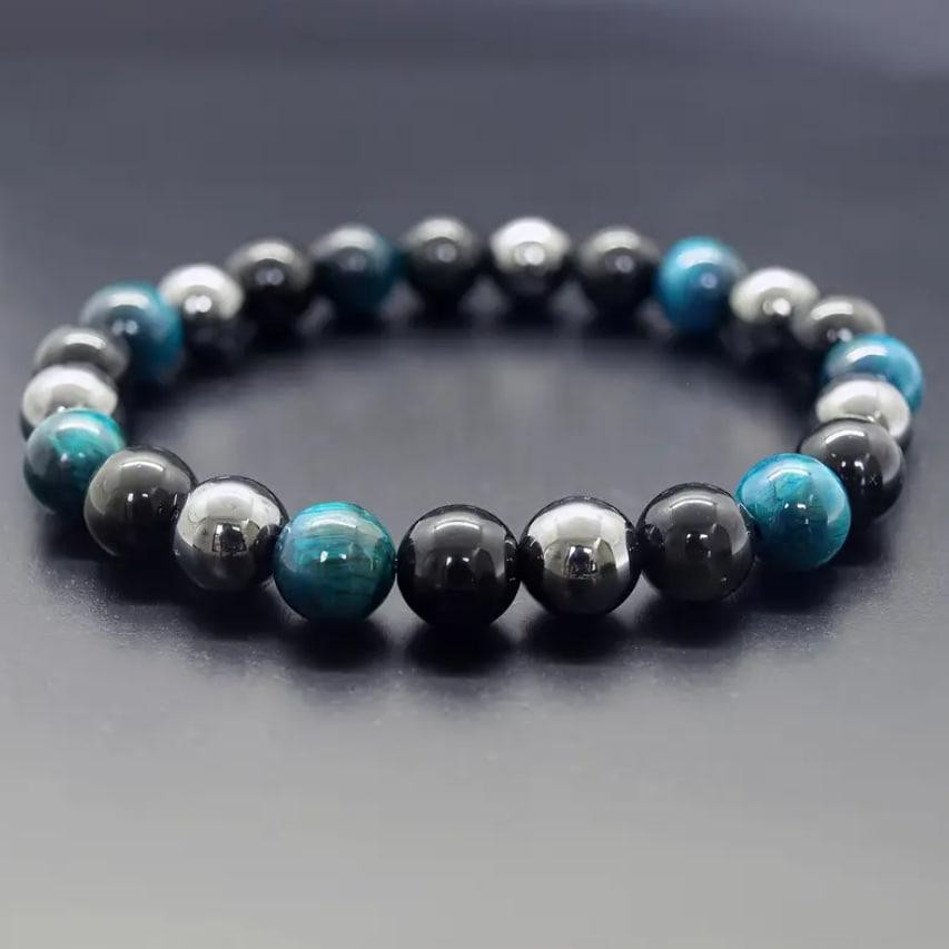 Браслет из натуральных камней “Тройная защита” – тигровый глаз, обсидиан, гематит Киев - изображение 1