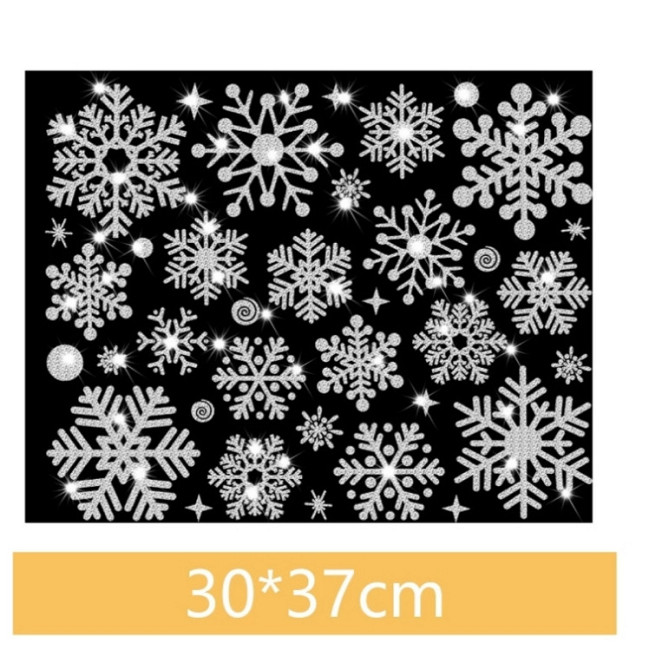 Новорічні стікери сніжинки на вікна срібні з блискітками - розмір стікера 37*30см, силікон Київ - фото 1