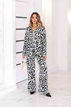 Жіночий легкий прогулянковий костюм: сорочка та штани американський креп Чорно-білий, 42/44 Одеса