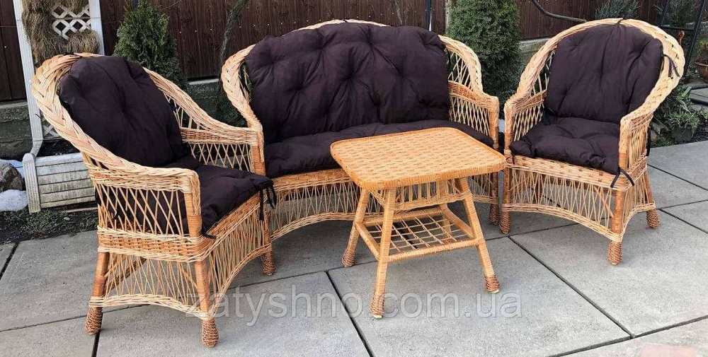 Меблі з лози з журнальним квадратним столом та коричневими накидками Київ - фото 2