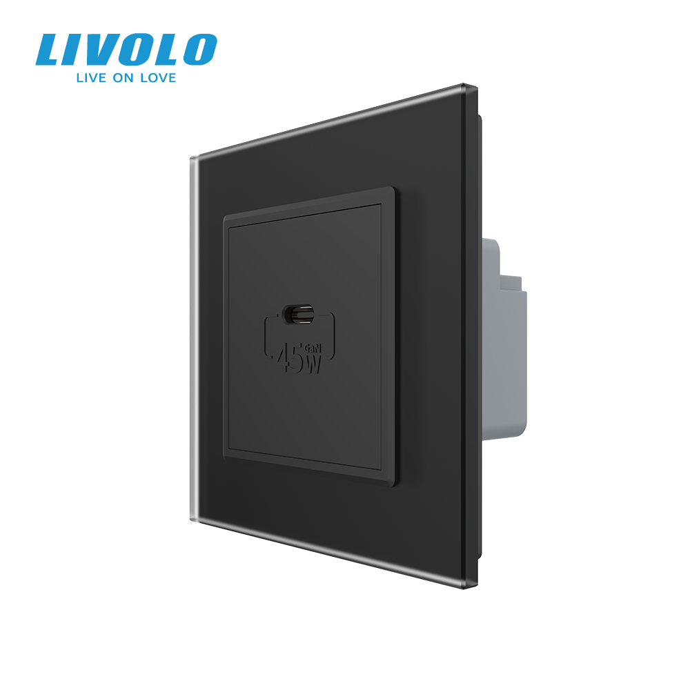 LIVOLO Розетка USB Type-C з Power Delivery 45W LIVOLO чорна матова скло Коломия - фото 1