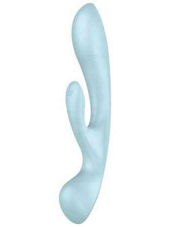 Двухсторонний вибратор-кролик Satisfyer Triple Oh Light Blue, 3 мотора, рукоятка-массажер Sex Aura Киев