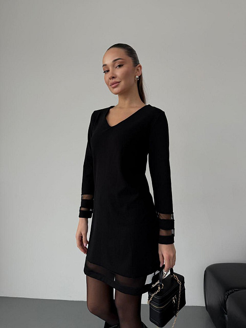 Жіноча стильна святкова сукня з вставками з сітки вільного фасону креп дайвінг + сітка Одеса - фото 3