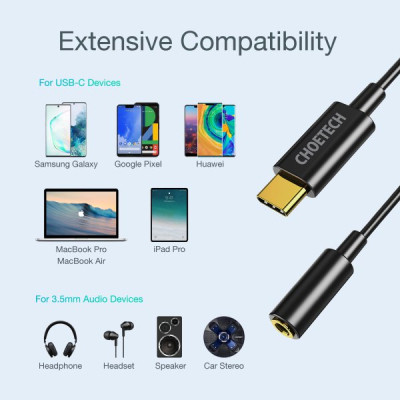 Перехідник USB-C to 3.5m stereo-audio (CDLA) Choetech (AUX003-BK) Вінниця - фото 7