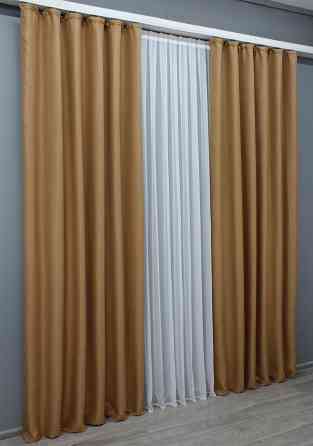 Комплект готовых штор VR-Textil Лен рогожка № 1427ш Карамельный 150х270 см 2 шт (33-0295) Киев