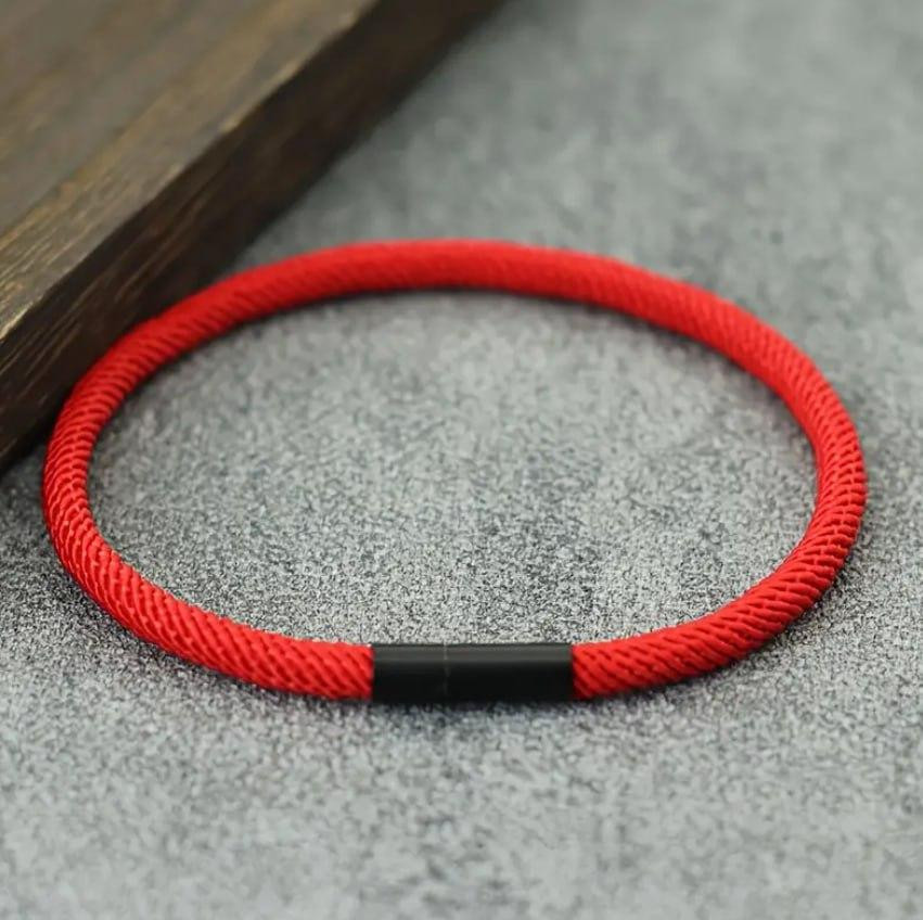 Красный браслет из шнура с металлическим замком – унисекс аксессуар Киев - изображение 3
