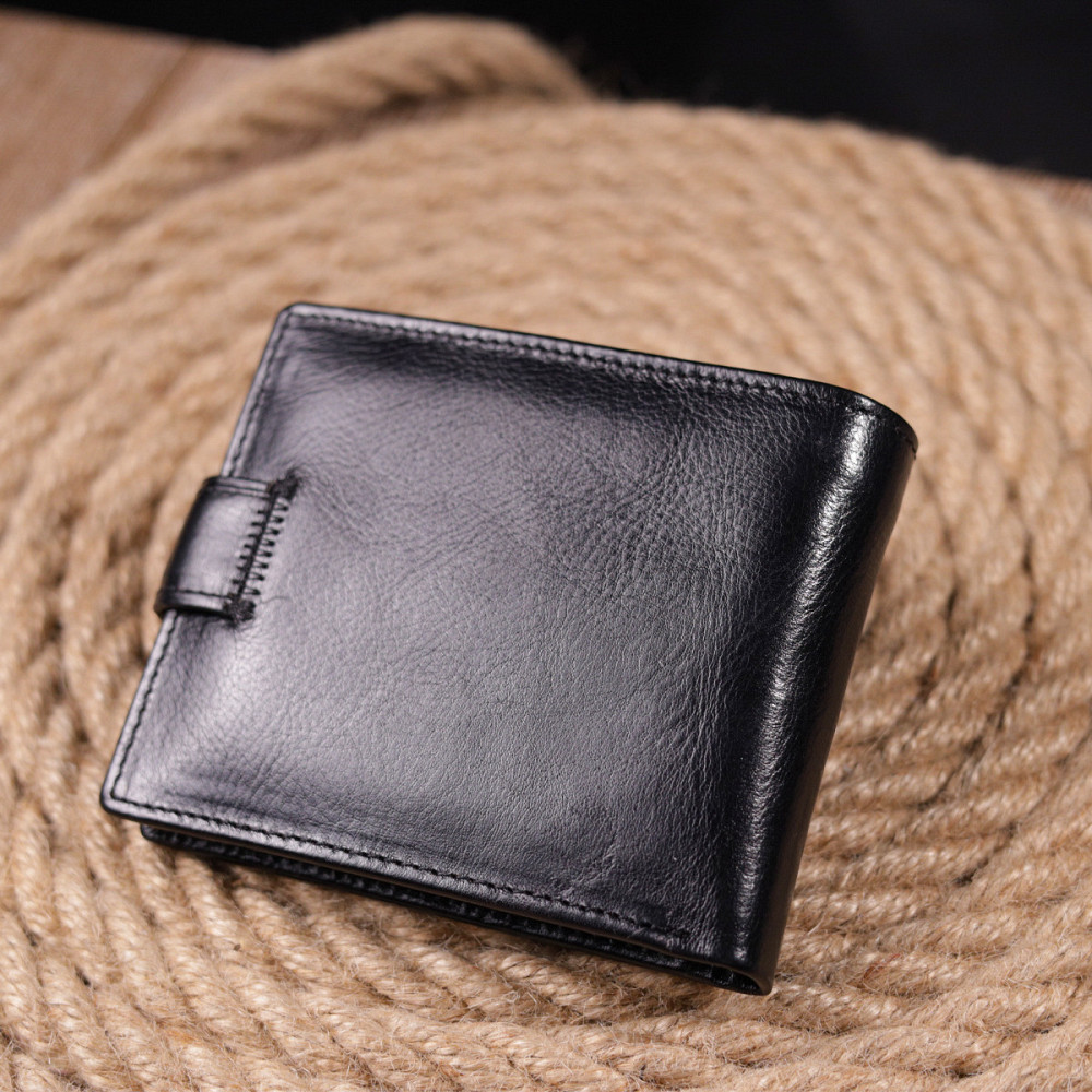 Чоловічий гаманець з натуральної гладкої шкіри у два додавання ST Leather 19409 Чорний Київ - фото 11