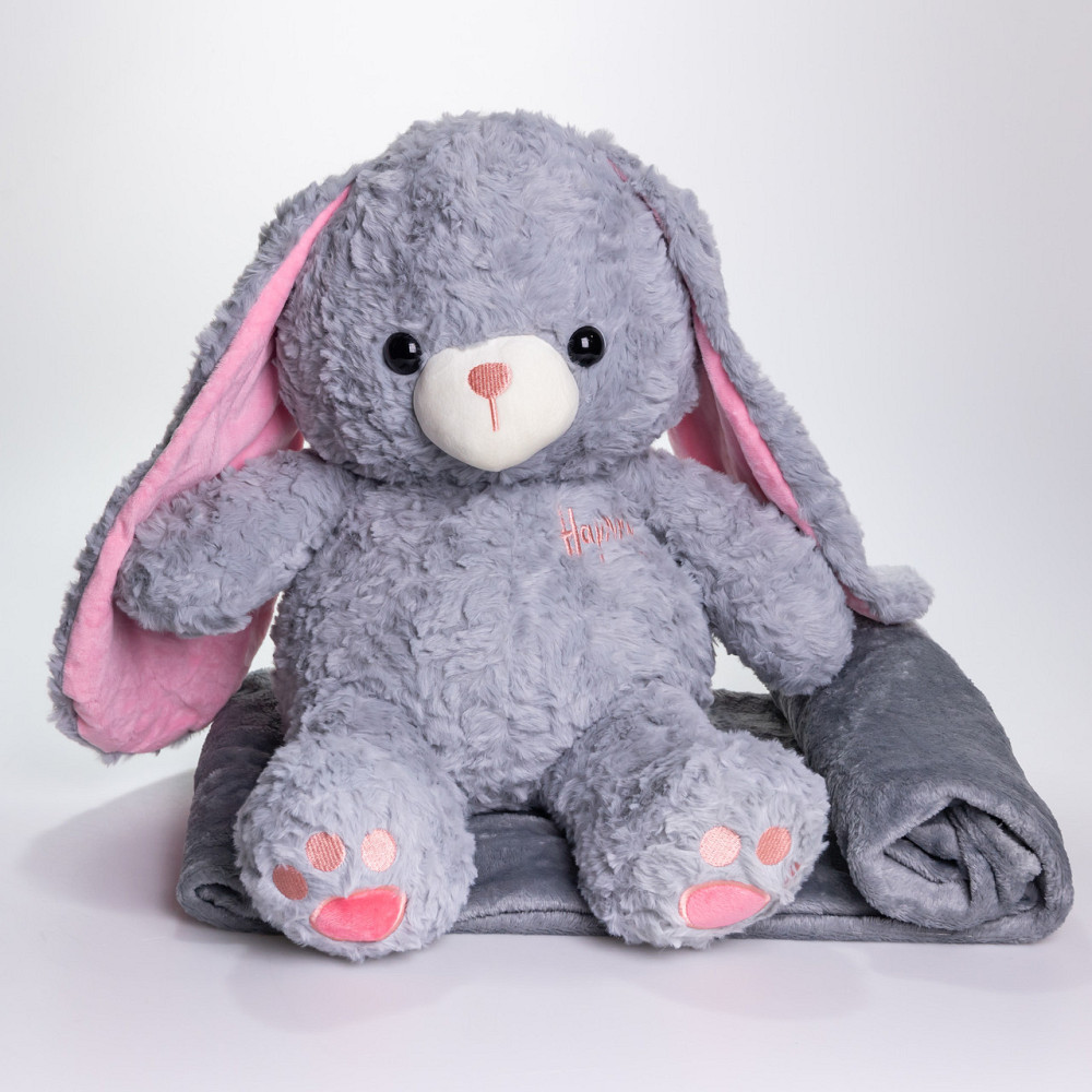 М'яка іграшка-плед,подушка 3 в 1 Зайчик плед в іграшці 35×32×40 (см) дитячий плед іграшка Сірий 509-9G Київ - фото 4