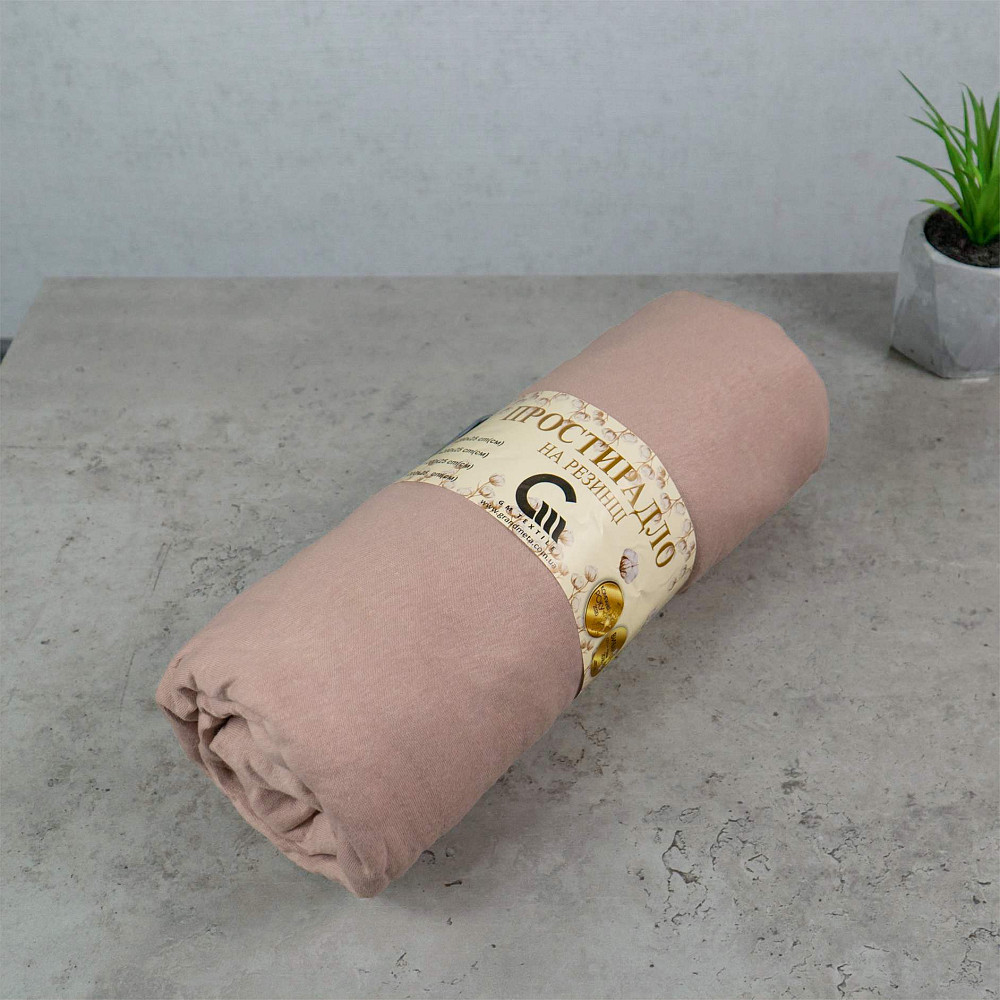 Простынь на резинке трикотажная GM TEXTILE 180х200х25см 120г/м2 (Светло-коричневый) Сумы - изображение 1