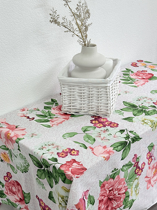 Ecotton Скатертина Ecotton 150х220 см бавовняна з рогожки рожева 29033/2 Літній букет Коломия - фото 1