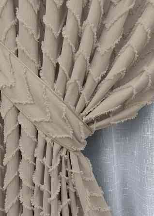 Комплект штор VR-Textil Лен Букле 200х270 2шт и Тюль 500х270 1812ш-115т Бежевый с белым 71-036/6 Киев
