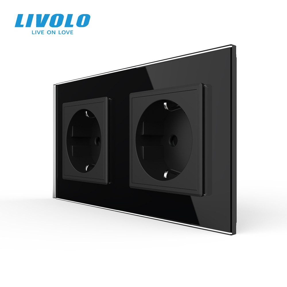 LIVOLO Подвійна електрична розетка з заземленням LIVOLO, чорна, скляна матова рамка, шторки, 25 Коломия - фото 7
