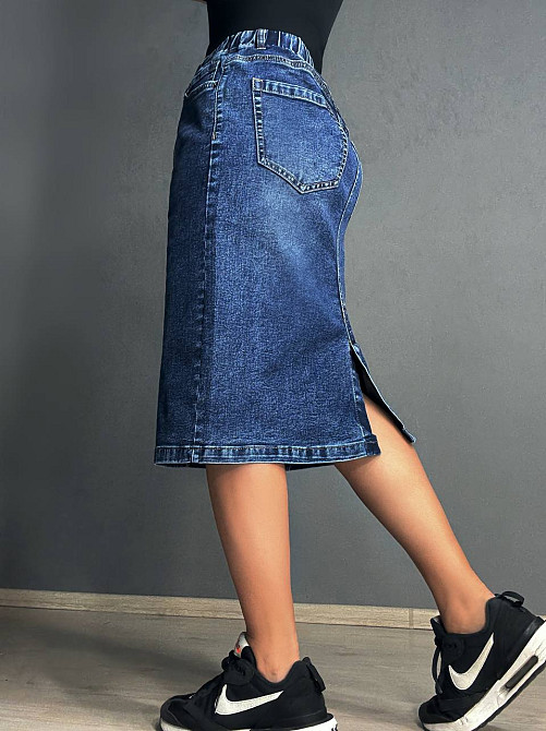 Юбка женская джинсовая ZJY 7031 большие размеры стрейчевая с разрезом на резинке синяя, синий, З8, 38, 105 см, 121 см Киев - изображение 13