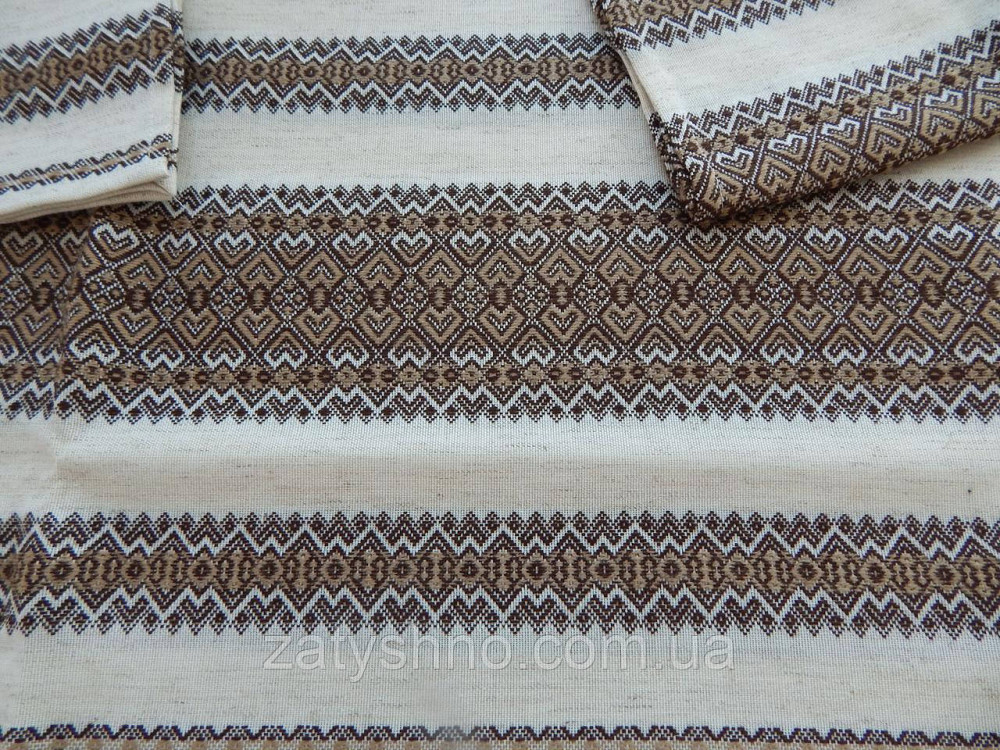 Кавова скатертина вишита на льону та серветки Київ - фото 1
