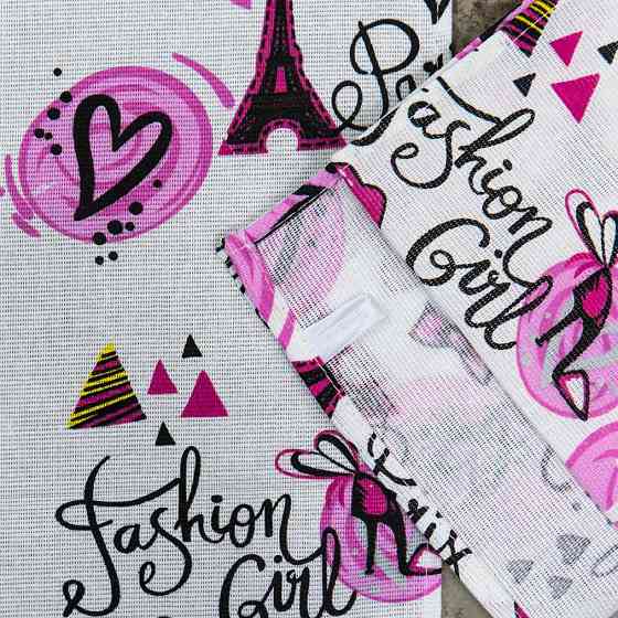 Кухонний рушник рогожка з принтом Paris and Fashion Girl GM Textile 35х61см 180г/м2 (Біло-рожевий) Суми