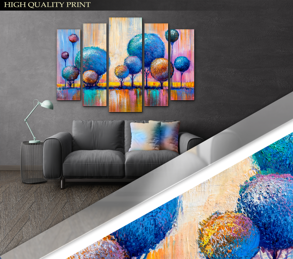 Модульна картина у вітальню / спальню Живопис Барвисті Дерева Art-401_5 ( 80х118см ) Київ - фото 3
