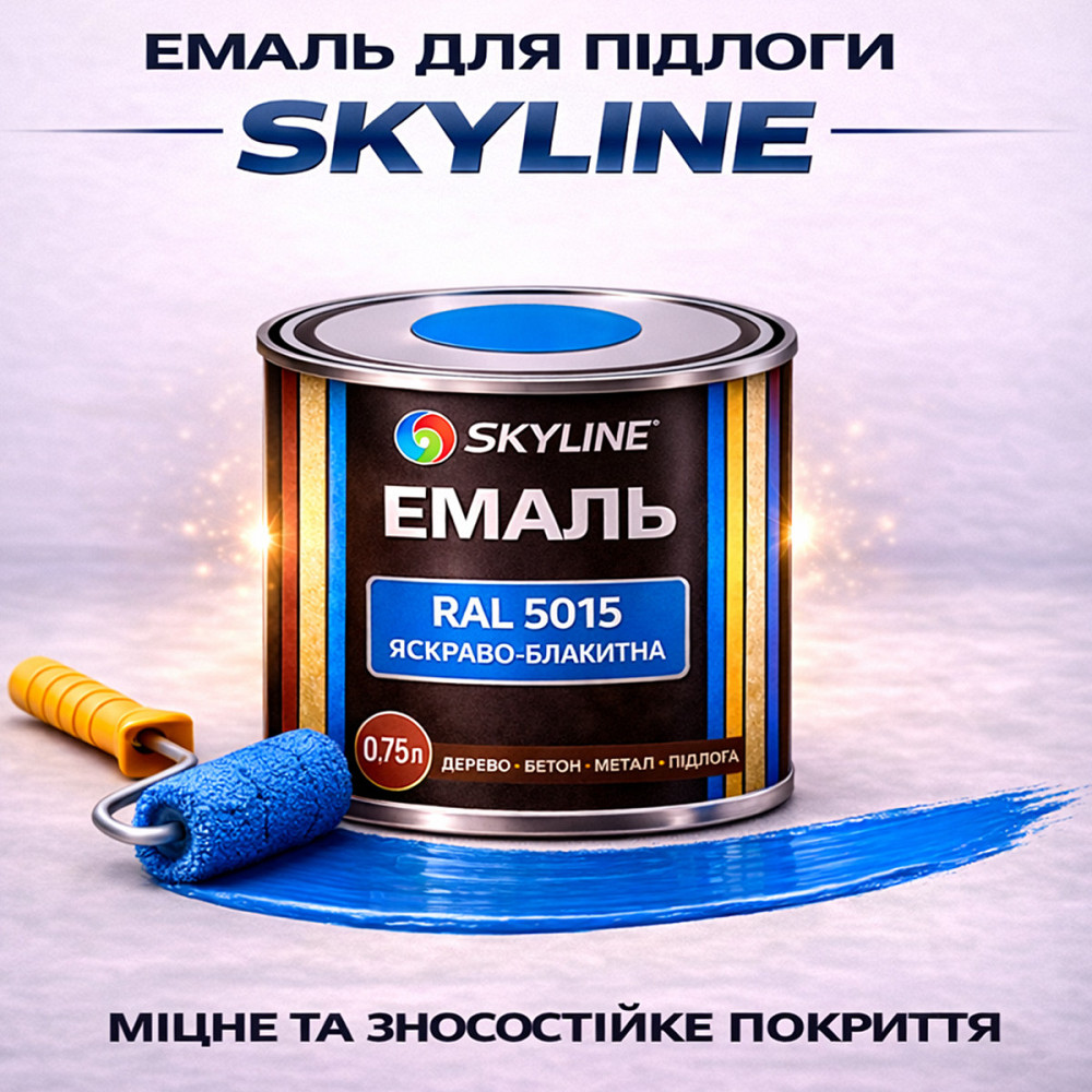 Фарба для підлоги SkyLine RAL 5015 Яскраво-блакитна акрилова емаль, зносостійка, вологостійка, для бетону та дерева 0.75 л Харків - фото 1
