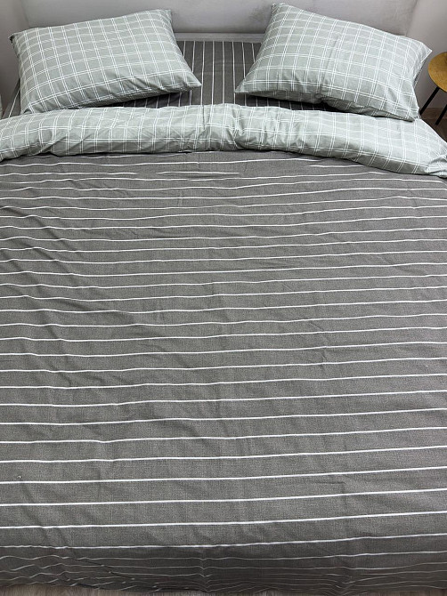 Ecotton Комплект постільної білизни Ecotton двоспальний 180х215 см сірий двосторонній клітинка Коломия - фото 6