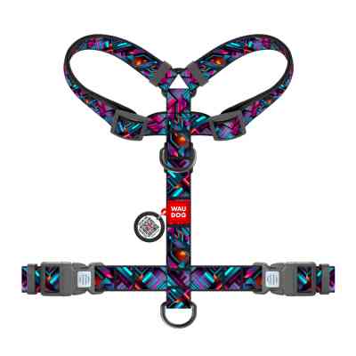 Шлея для собак WAUDOG Nylon анатомічна H-подібна з QR-паспортом "Нескінченні світи" пластиковий фастекс, L (345-4058) Вінниця