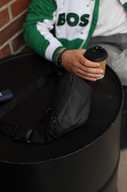 Чоловіча сумка на пояс (бананка) з натуральної шкіри SL008 (Чорна) Суми - фото 3