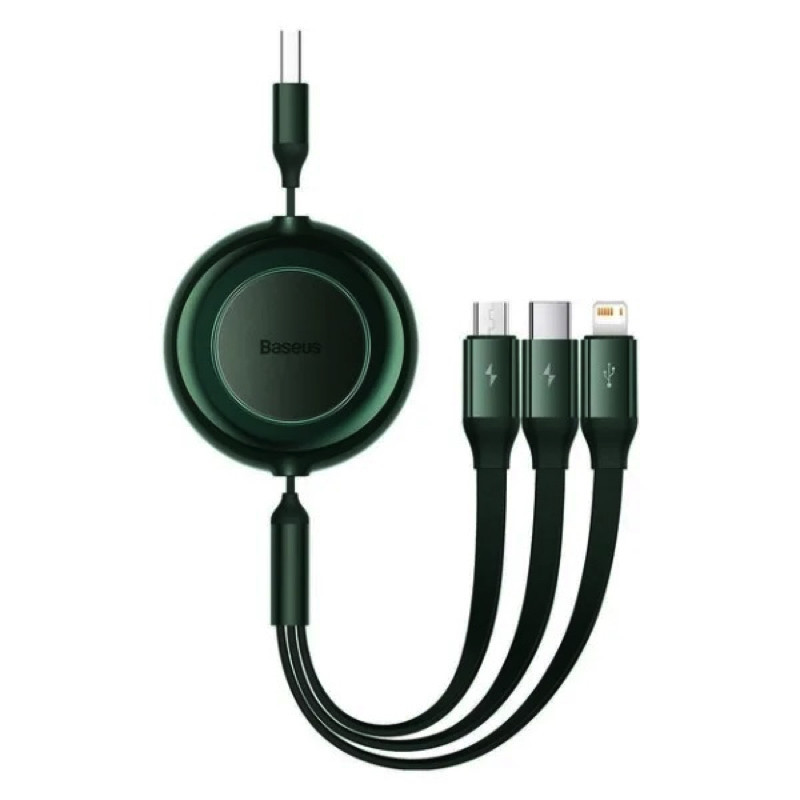Кабель Baseus Bright Mirror 2 Series Retractable 3-in-1 Fast Charging  Data Cable USB to M+L+C 3.5A 1.1m Green Киев - изображение 1