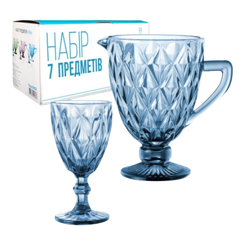 Набір для напоїв Грані 7 предметів (глечик-1100мл + 6 келихів-320мл) кобальт 9052 S&T Житомир - изображение 1